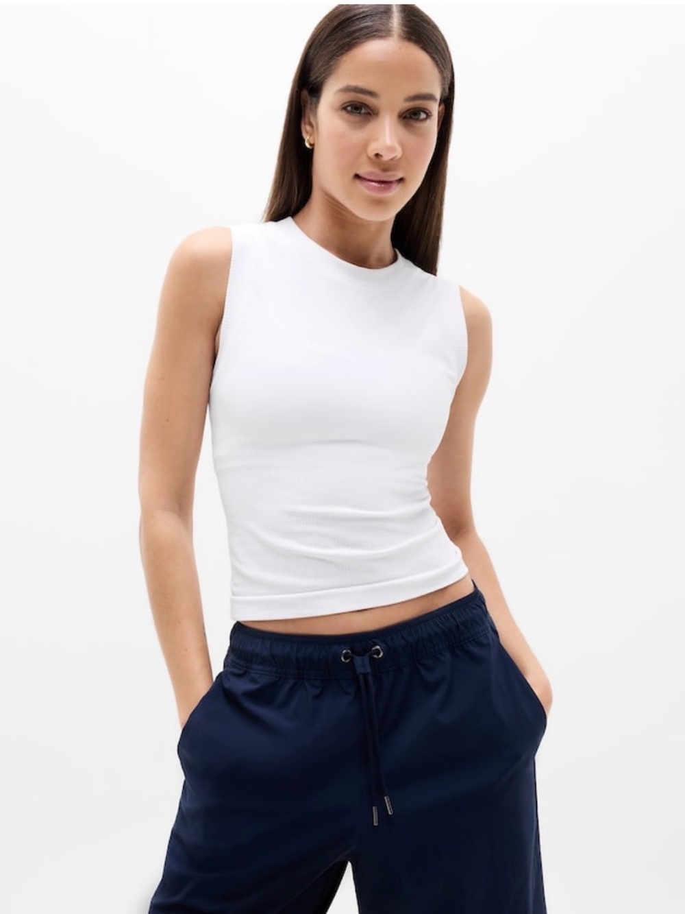 Athleta Renew White Ribbed Sleeveless Tank Top - Women's